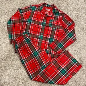 Christmas plaid pajama notch collar button up pajama set